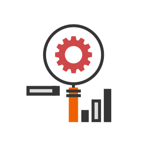 Magnifying glass with a nut inside icon