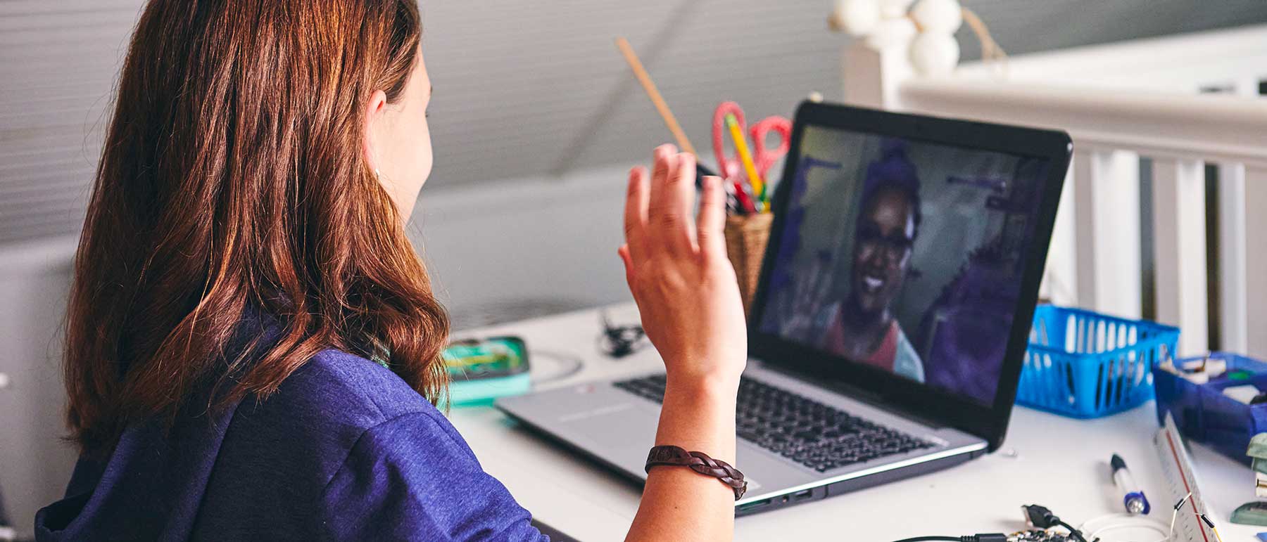 Student attending to an online class